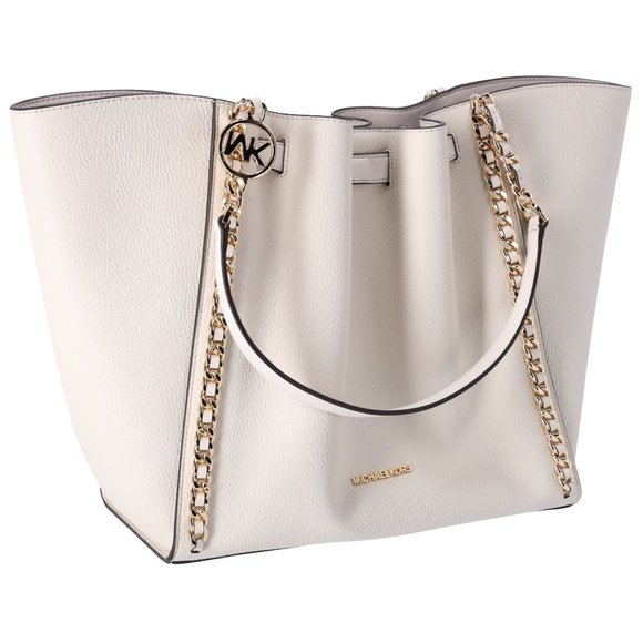 Michael Kors Mina Large East West Shoulder Bag Tote Pebbled Leather Light Cream - Picture 8 of 10